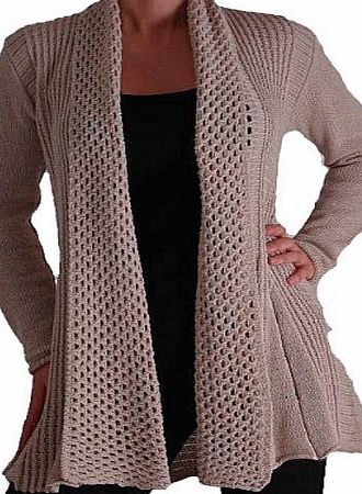 Eye Catch Vienna Open Front Crochet Knit Draped Waterfall Cardigan One Size Beige