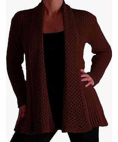 Eye Catch Vienna Open Front Crochet Knit Draped Waterfall Cardigan One Size Brown