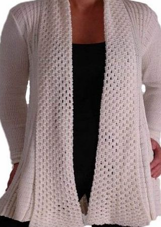 Eye Catch Vienna Open Front Crochet Knit Draped Waterfall Cardigan One Size Cream