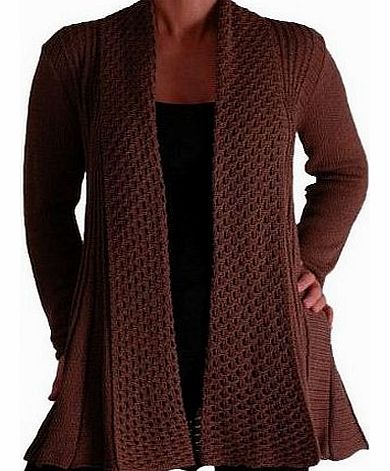 Eye Catch Vienna Open Front Crochet Knit Draped Waterfall Cardigan One Size Mocha