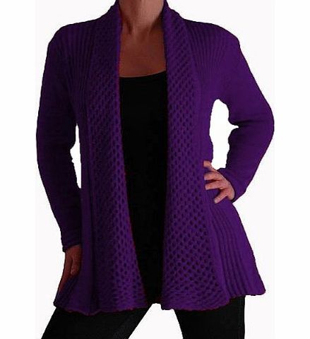 Eye Catch Vienna Open Front Crochet Knit Draped Waterfall Cardigan One Size Purple