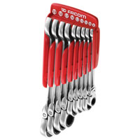 9 Piece Metric Flexible Head Ratchet Combination Spanner Clip Set