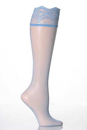 Falke Ladies 1 Pair Falke 15 Denier Lace Top Knee High In 3 Colours Azure