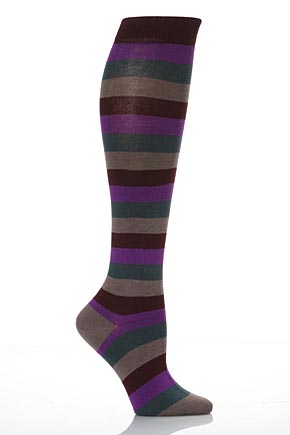 Falke Ladies 1 Pair Falke Block Stripe Cotton Knee High In 5 Colours Anthracite