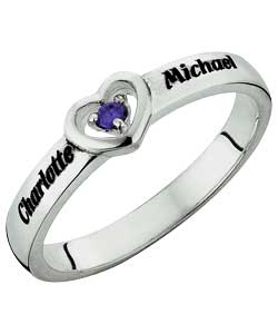 Family Keepsakes Sterling Silver One Stone Two Name Birthstone Ring