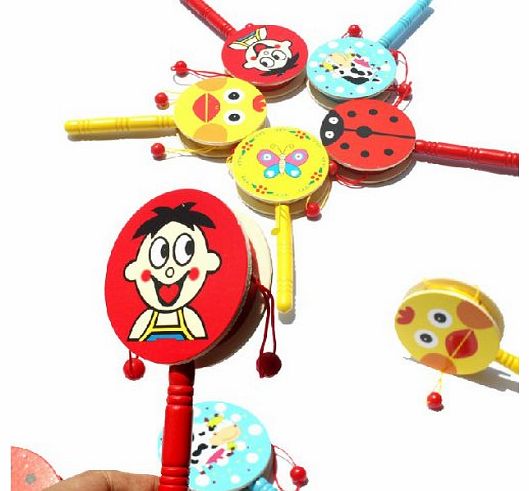 FamilyMall Hand Bell Drum Wooden Rattle Drum Handshake Shaking Musical Instrument Baby Toy RANDOM COLOR