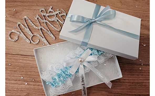 Fancy Pants Store Personalised Wedding Garter Belt Hand Made Something Blue Bride Gift Boxed PG102GB