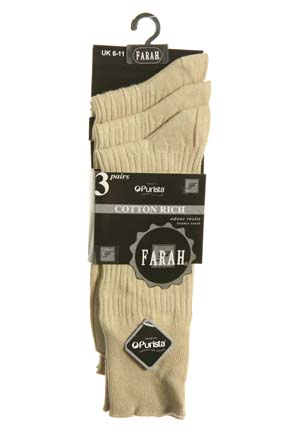 Farah Mens 3 Pair Farah Gentle Grip Trouser Sock Airforce Blue