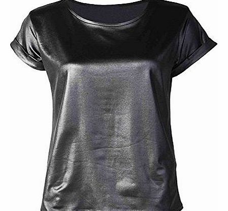 Fashion 4 Less Ladies Celebrity TOP LEATHER WET LOOK PVC PU T SHIRT VEST SIZE 8-14 (SM-UK(8-10), Black)