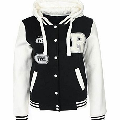 Fashion 4 Less New Womens R-FOX 61 Baseball Tracksuit Jacket Hoodie Ladies Varsity Top Hoody (14, Black)