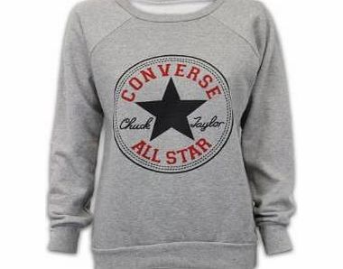 Fashion charming --NEW LADIES WOMENS CONVERSE ALL STAR PRINT SWEATSHIRT JUMPER TOP 8-14 (M/L, GREY)