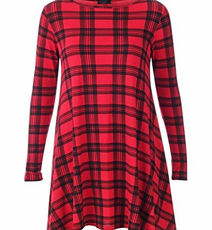 FASHION FAIRIES LTD WOMENS TARTAN LADIES LEOPARD TIGER PRINT LONG SLEEVE SWING DRESS TUNIC TOP 8-26[TARTAN,UK 16-18]