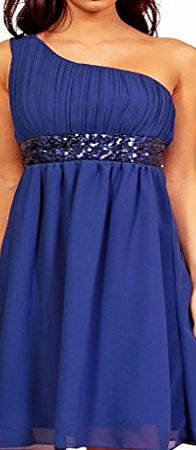 fashion house  Sequined One Shoulder Cocktail Evening Dress Dark Blue Size 10