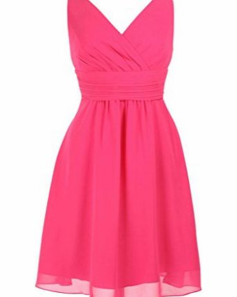 fashion house Knee Length V-neck Sleeveless Chiffon Cocktail Dress Hot Pink Size 16