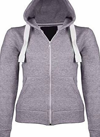 Fashion Paradise Womens Ladies Plain Zip Hoodie Fleece Hooded Jacket Top(H. Grey, 12)