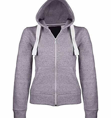 Fashion Paradise Womens Ladies Plain Zip Hoodie Fleece Hooded Jacket Top(H. Grey, 8)