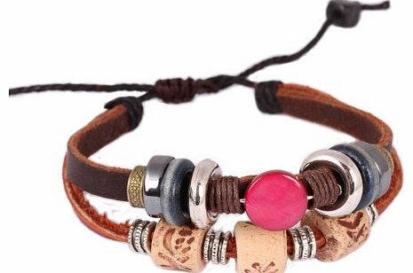 FASHION PLAZA  Beaded Leather Vintage Style Double Strands Zen Bracelet Adjustable Bracelet Wirstband L92