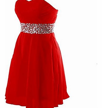 FASHION PLAZA  Chiffon Strapless Rheinstones Evening Cocktail Crystal Dress D0123 (UK14, Red)