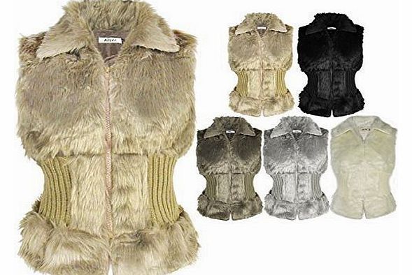 Fashion Thirsty LADIES FUR SLEEVELESS VEST WAISTCOAT GILET WRAP SHRUG JACKET COAT BODY WARMER (S/M (UK SIZE 8-10), Beige)