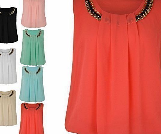 Fashion Thirsty LADIES WOMENS LOOSE CASUAL CHIFFON SLEEVELESS VEST SHIRT TOPS BLOUSE SIZE