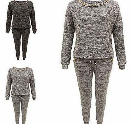 Fashion Thirsty WOMENS LADIES FULL TRACKSUIT SWEATSHIRT TOP JOGGING BOTTOMS SET SPORT GYM SUIT (M/L - UK 10, Light Grey)