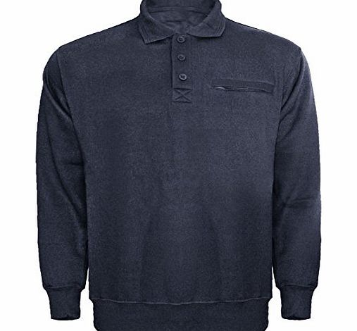 FashionEgo NEW MENS PLAIN COLLARED BUTTON POLO SWEATSHIRT JUMPER LONG SLEEVE TOP S-XXL[Denim ,XXL]