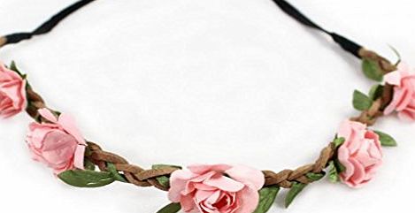 Fashionwu Boho Style Floral Flower Women Hairband Festival Party Wedding Headband Flesh Pink