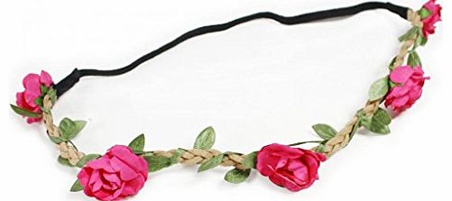 Fashionwu Boho Style Floral Flower Women Hairband Festival Party Wedding Headband Hot Pink