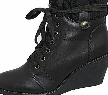 FCF WOMENS WEDGE HEEL WINTER HIGH TOP BOOTS LADIES ANKLE SNEAKER ARMY BIKER NEW