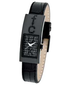 fcuk Ladies Rectangular Dial Black Strap Watch