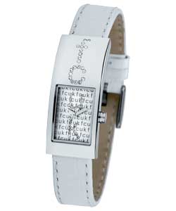 Ladies Rectangular Dial White Strap Watch