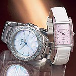 Womens Cambridge Pink Dial Stone Set White Strap Watch