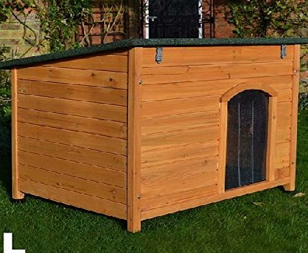 FeelGoodUK Large Dog Kennel Sloped Roof Wooden Kennels Dog House Pet Puppy Opening Roof (DOG L)