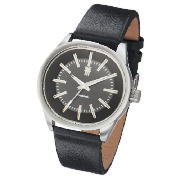 Mens Circle Face Black Strap Watch