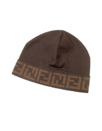 Brown Logo Brim Knit Wool Skull Cap