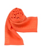 Coral Red Logoed Frame Chiffon Silk Long Scarf