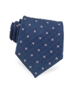 Dark Blue and Pink Logo Woven Silk Tie