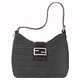 Fendi Gray Monogram Velvet Hobo with Brown Trim