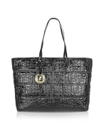 Fendi Medium Black Zucca Quilted Shopping Roll Bag