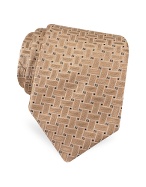 Tan Geometric Pattern Signature Woven Silk Tie