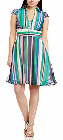 Women Shirt-Malibu Skater Striped Short Sleeve Dress, Multicoloured, Size 12