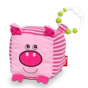 Pig Soft Toy Cube with Teething Ring