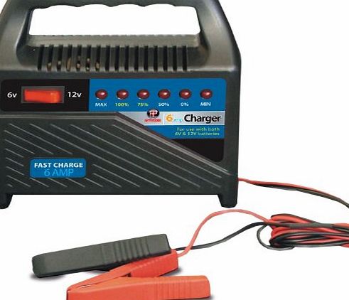 Fifth Gear 12v amp; 6v Switchable 6 Amp Battery Charger For Cars, Vans amp; Motorcyles