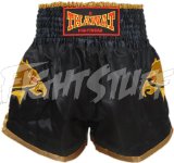 FightStuff Thawat Black w. Gold Eagle Muay Thai Boxing Shorts, L