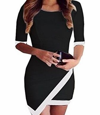 Finejo  Womens Long Sleeve Henley Neck Stretch Cotton Casual Mini Dress Black XL