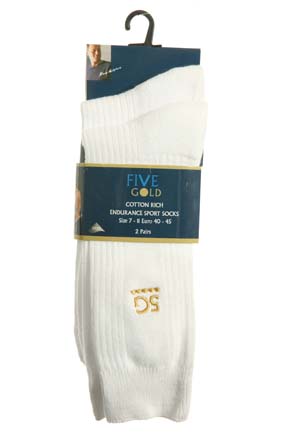 Five Gold Mens 2 Pair FiveGold Endurance Sport Sock White