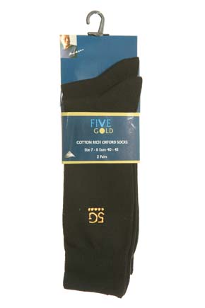 Five Gold Mens 2 Pair FiveGold Oxford Plain Sock Navy