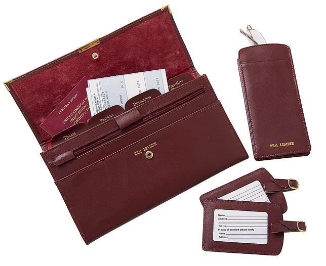 Piece Leather Travel Wallet Burgundy -