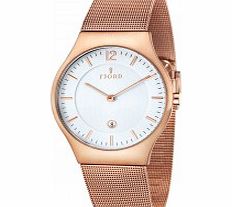 Fjord Mens Olle 2 Hand Rose Gold Mesh Slim Watch