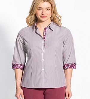 Floral And Striped Blouse with 3/4-Length Sleeves